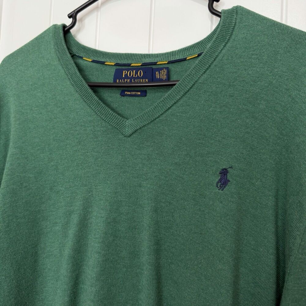 Polo Ralph Lauren V Neck Sweater Pima Cotton Men’s XL Long Sleeve Pullover Green - Picture 3 of 13